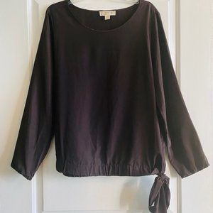 MICHAEL KORS | Women's Side Tie Long Sleeve Scoop Neck Top | Color: Brown